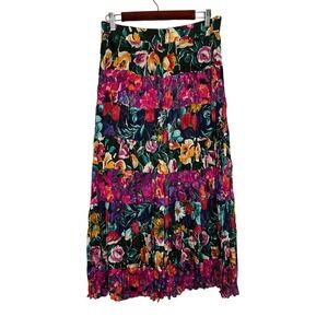 Vtg Robert Stock Silk Cottagecore Midi Skirt Sz M Floral Tiered